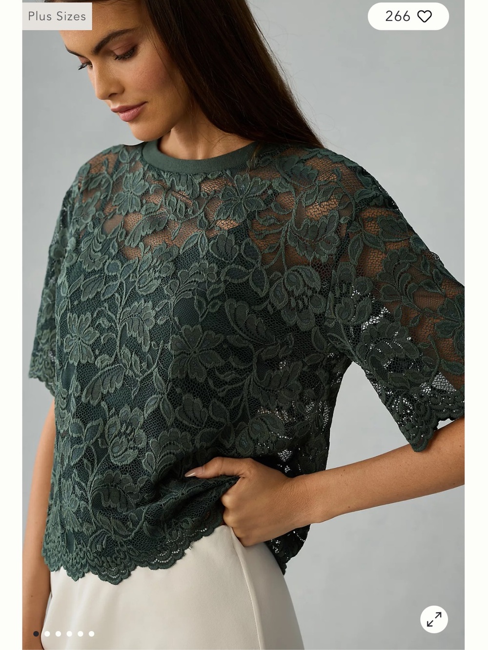 Anthropologie Dark Green Floral Lace Short-Sleeve Top